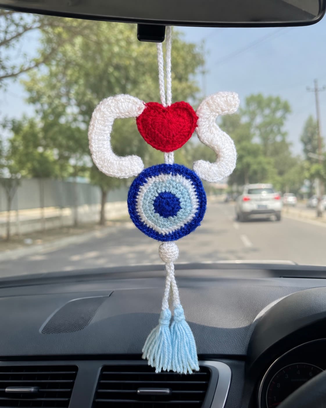 Customised Initials with Evil Eye Car Hanging handmade crochet product image 1
