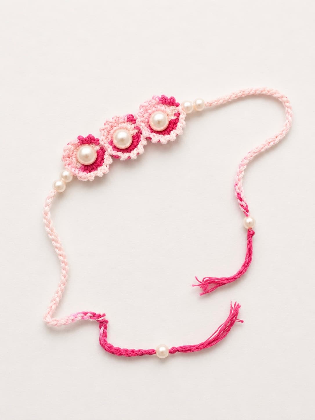 Pink Triple Flower Rakhi handmade crochet product image 1