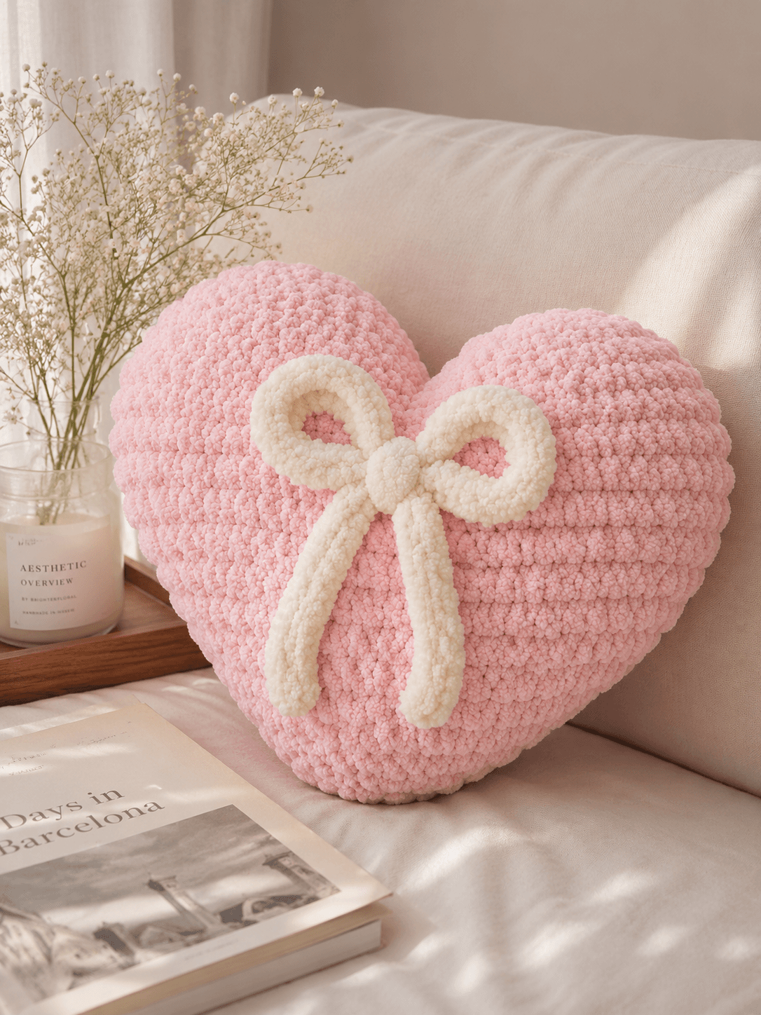 Pink Bow Heart Plushie