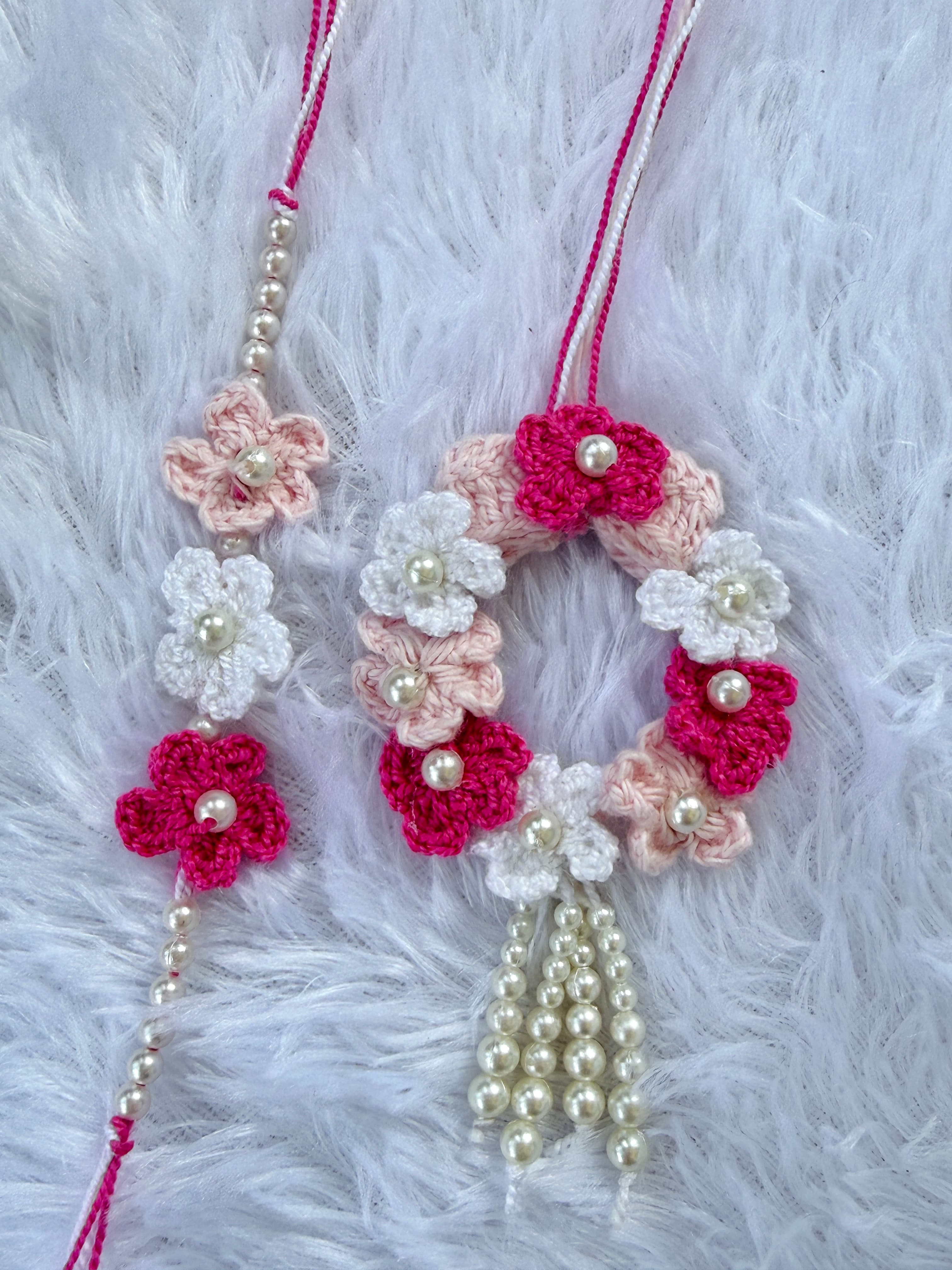 Pink Blossom Bhaiya–Bhabhi Rakhi Set handmade crochet product image 1