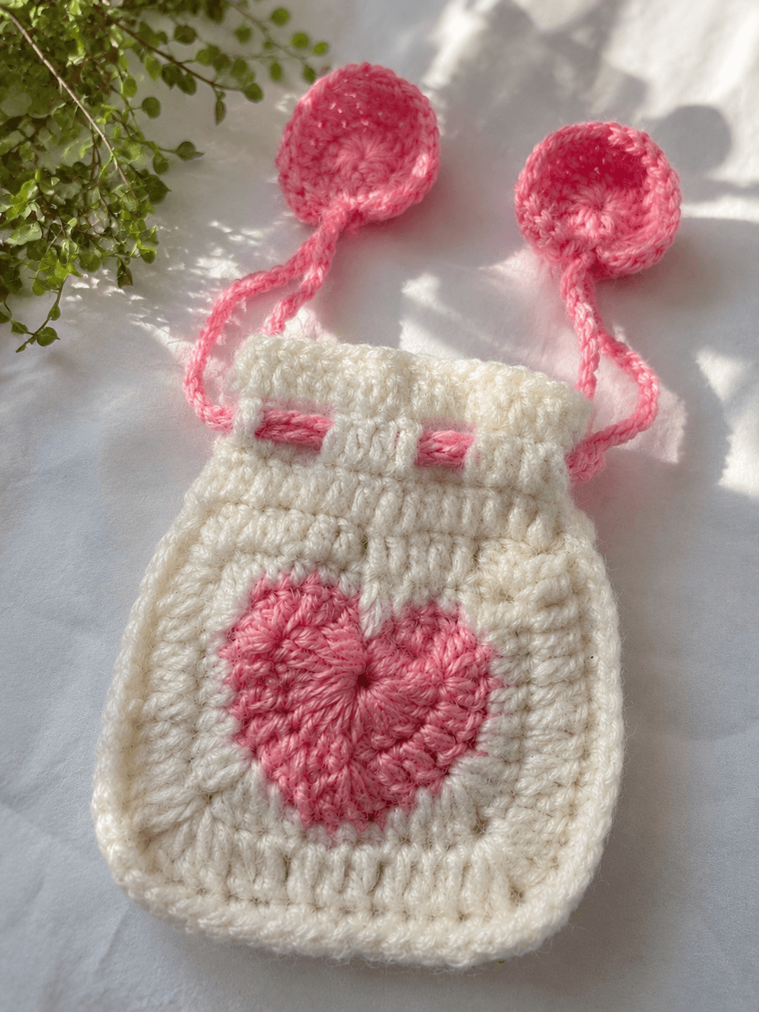 Pink Heart Crochet Pouch