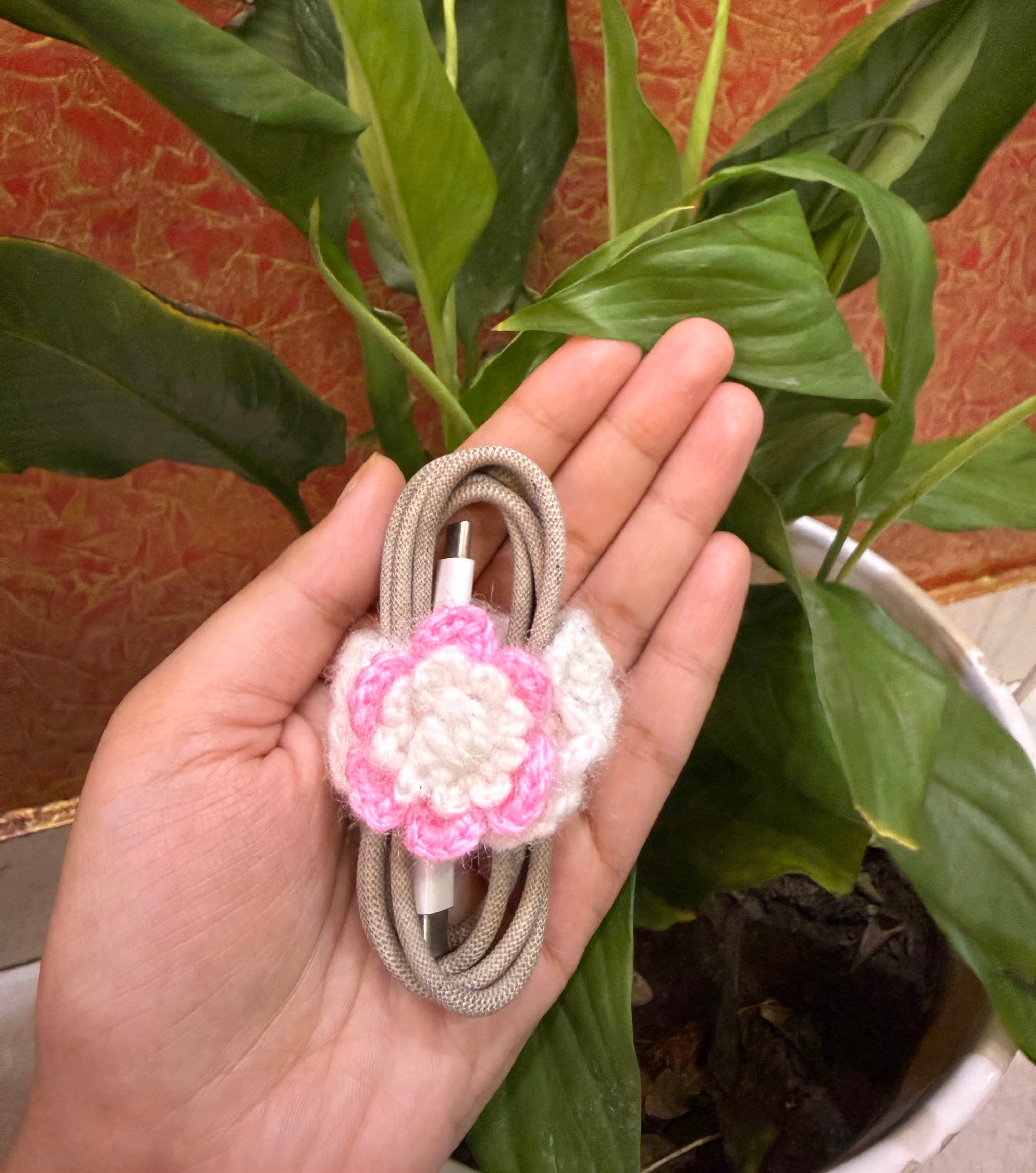 Pink Flower Cable Organiser handmade crochet product image 1