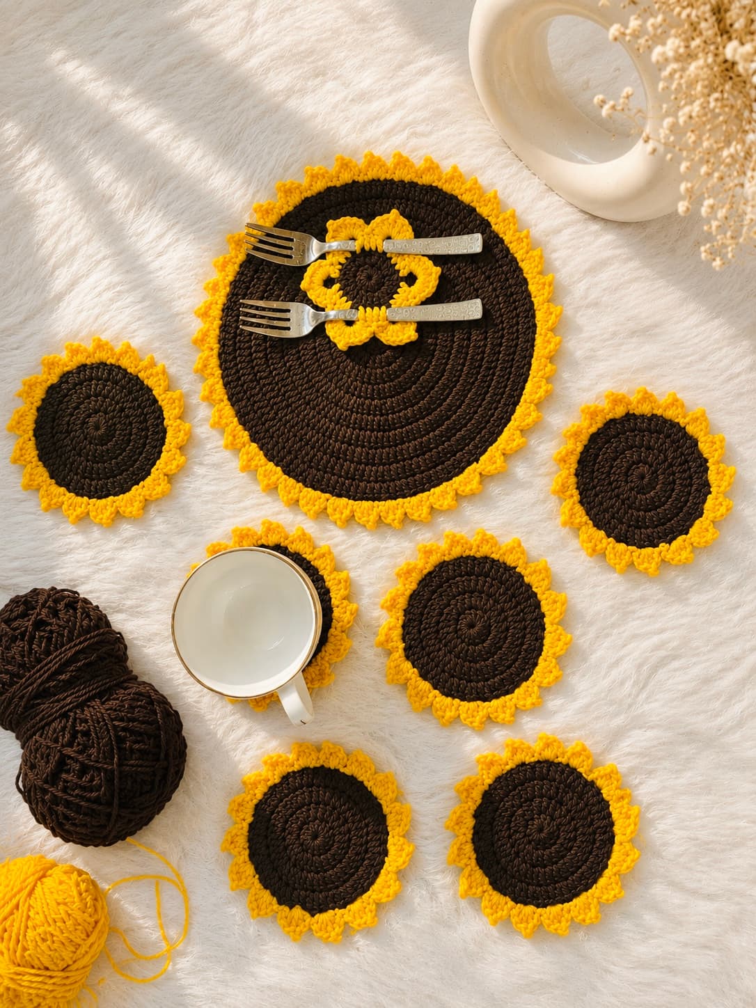 Sunflower Crochet Coaster Set handmade crochet product image 1