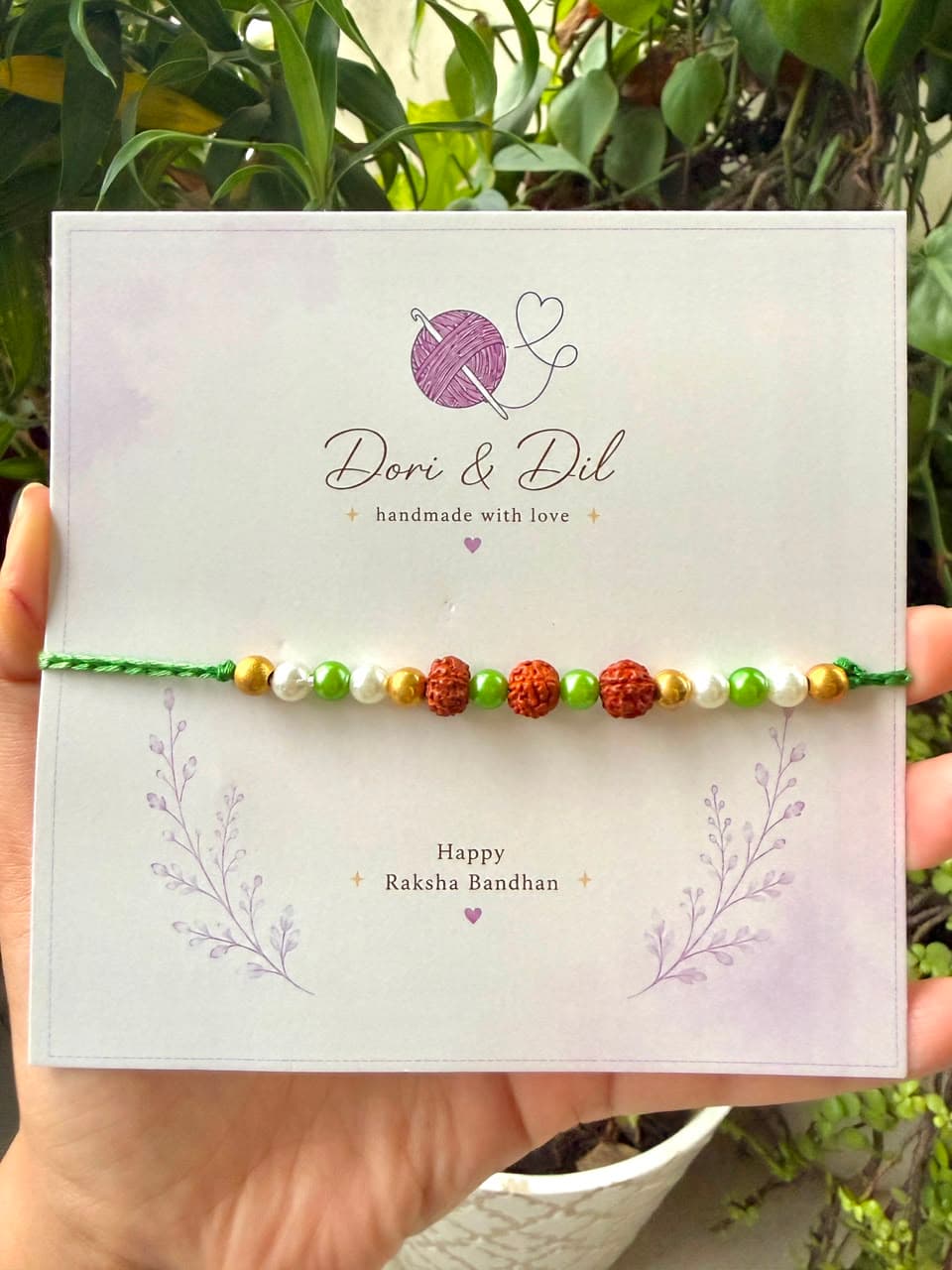 Rudraksha Pearl Rakhi – Handmade Green Rakhi for Brother