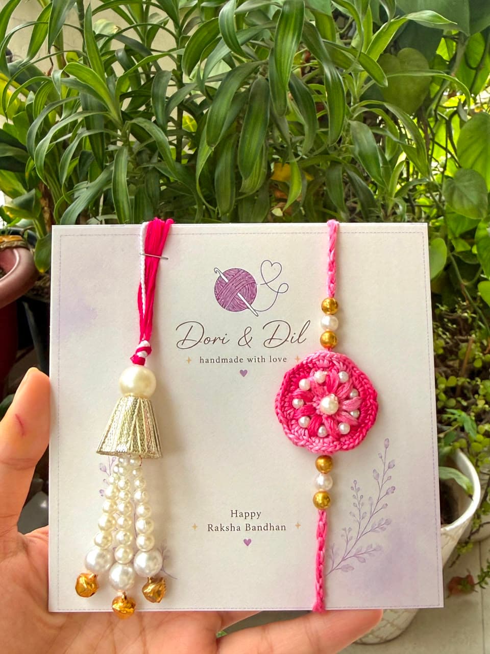 Bhaiya Bhabhi Pink Floral Rakhi Set