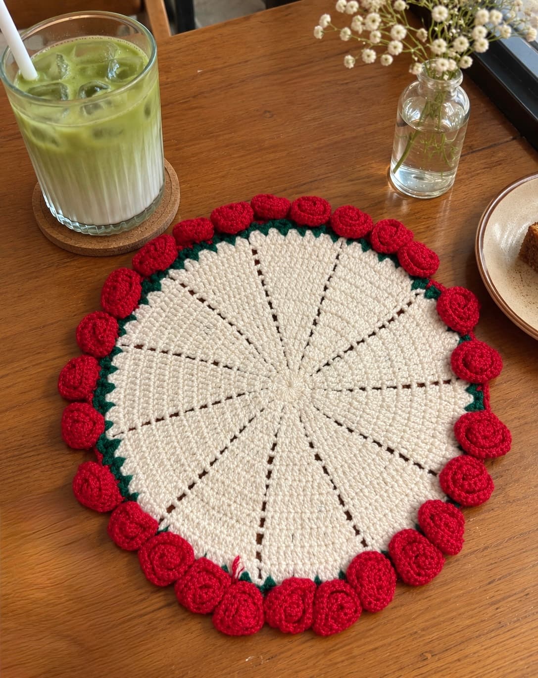 Red Rose Crochet Table Coaster handmade crochet product image 1