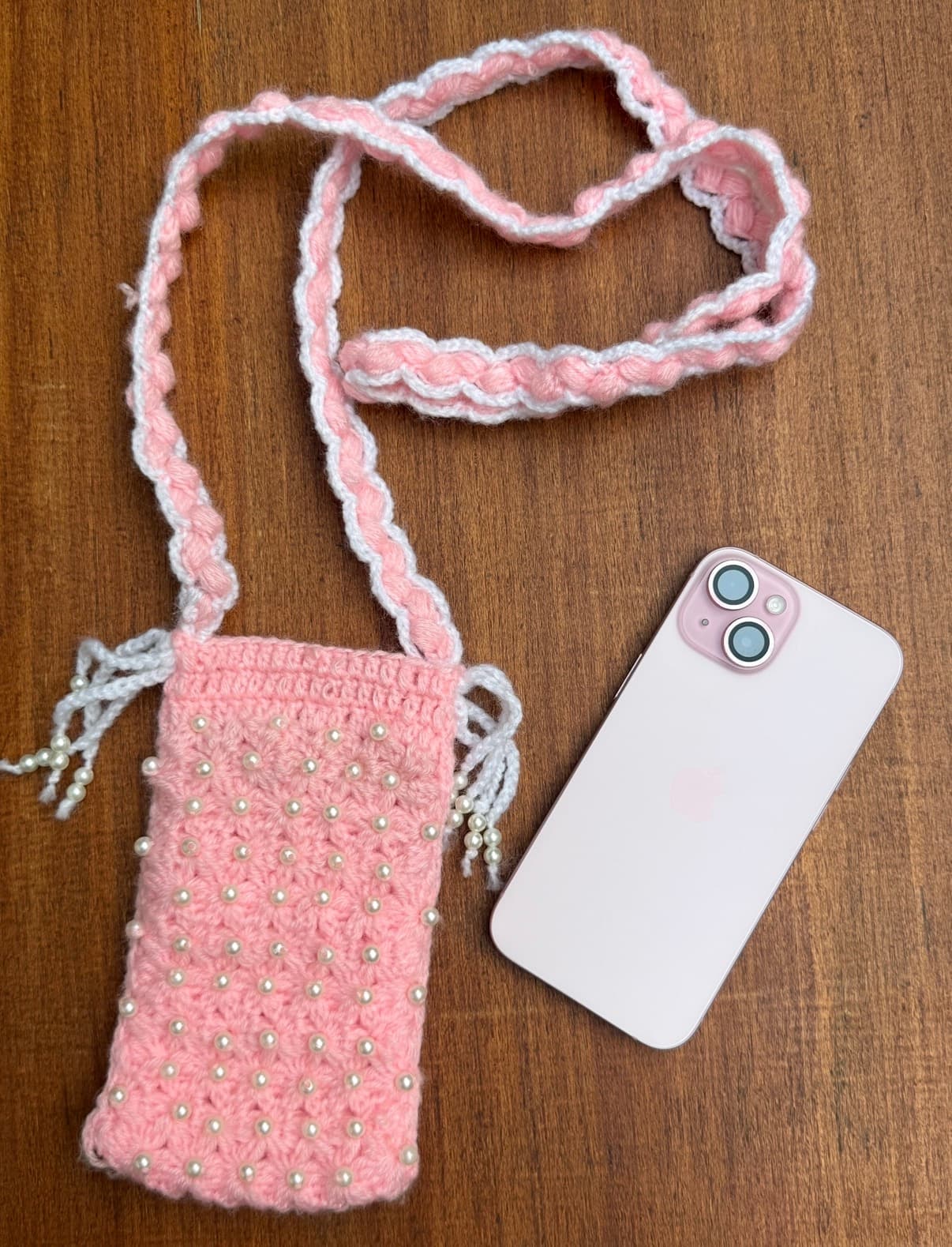 Pearl Blossom Crochet Phone Sling Bag handmade crochet product image 1